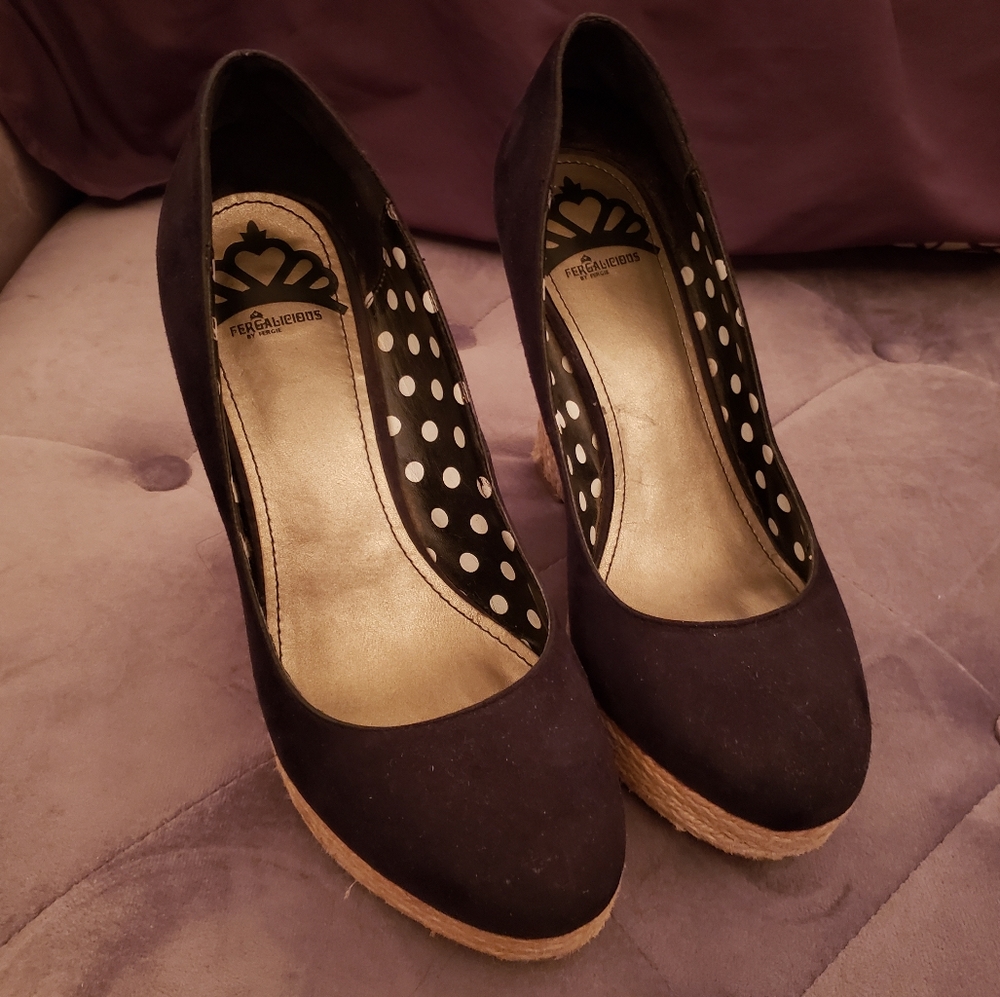 Fergalicious Black Faux Suede Wedges 7.5